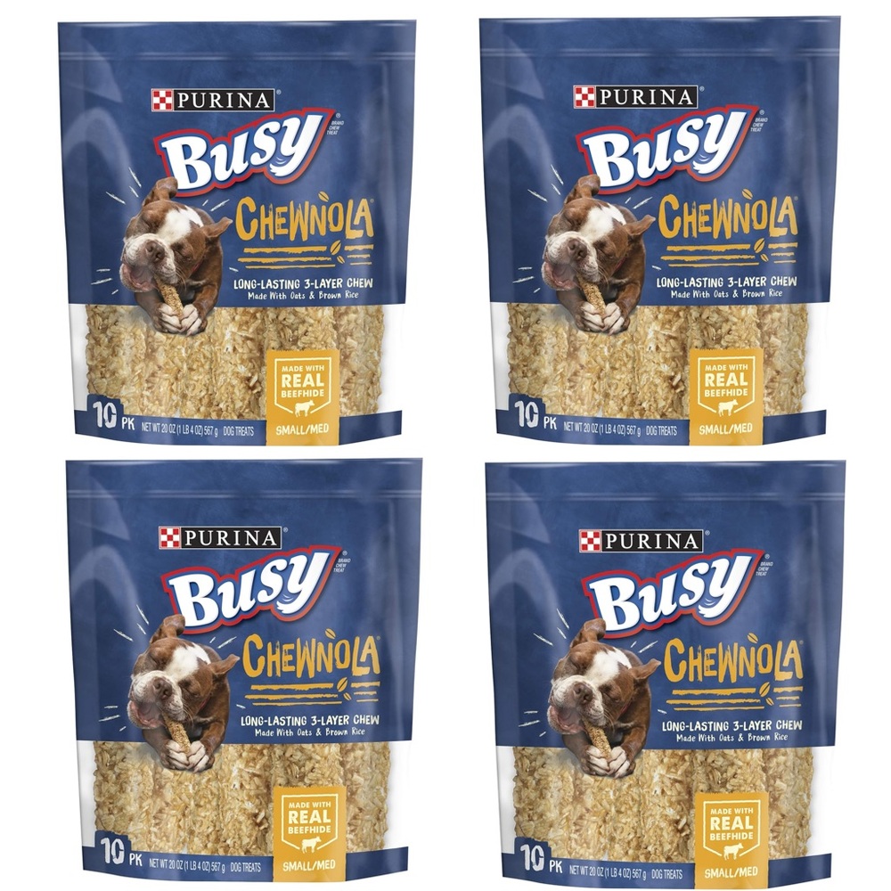 Purina Busy Dog Treats Rawhide Chewnola Oats Long-Lasting Chews 4x 20 oz Pouch